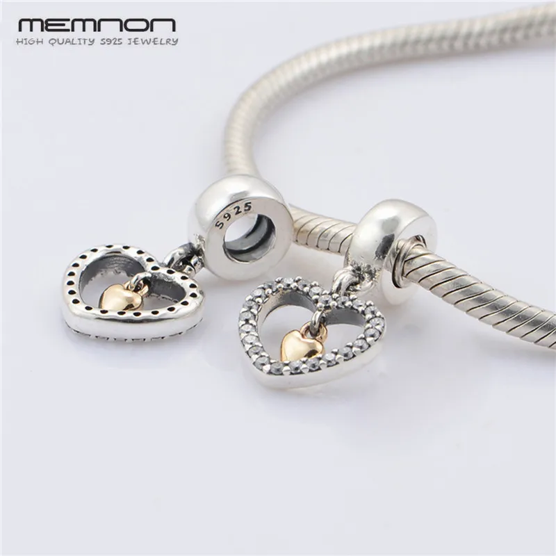 

925 sterling silve fine jewelry Forever in my heart Charms with 14K hearts fit bead charm bracelets diy making Memnon GD061