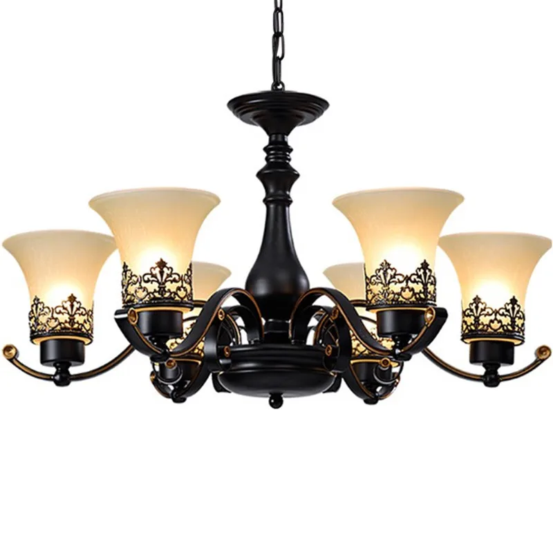 Vintage loft pendant chandelier led bulb light wrought iron lamp glass