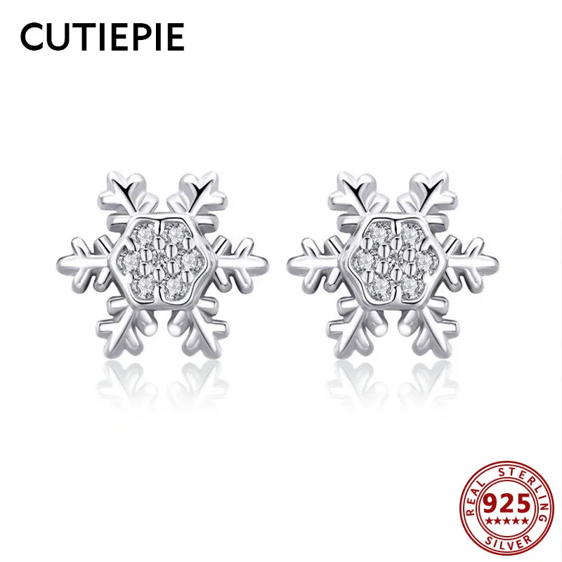 

CUTIEPIE 100% Real 925 Sterling Silver Fine Snowflake Stud Earrings for Women Cubic Zircon Earring Gifts Silver Sterling Jewelry