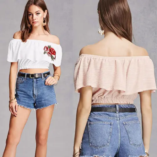 2017 Fashion Women Ladies Sexy Off Shoulder Crop Tops Tanks Floral