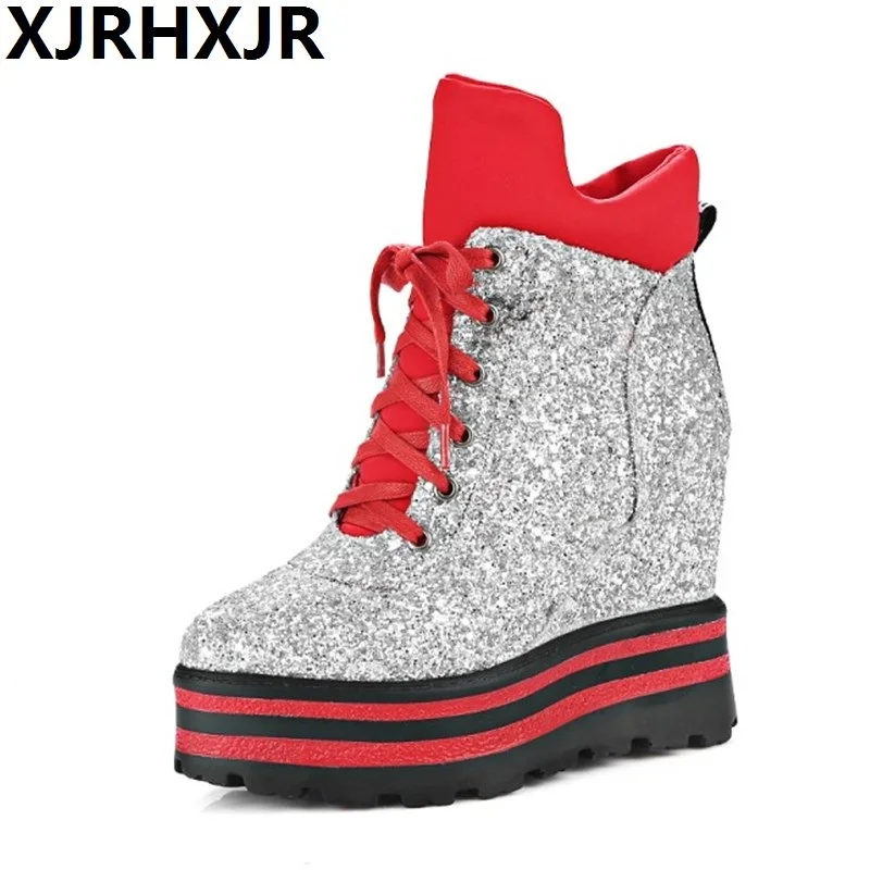 

XJHRHXJR Women Ankle Boots Platform Wedge High Heels Boots Winter Warm Zipper Female Autumn Boots Lady Shoes Size 34-39