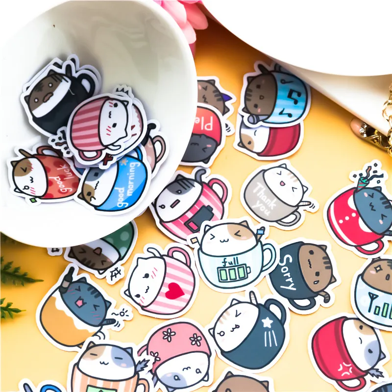 

40pcs/pack Creative kawaii self-madeBowl of cat stickers scrapbooking decorative stickers/DIY craft photo albums