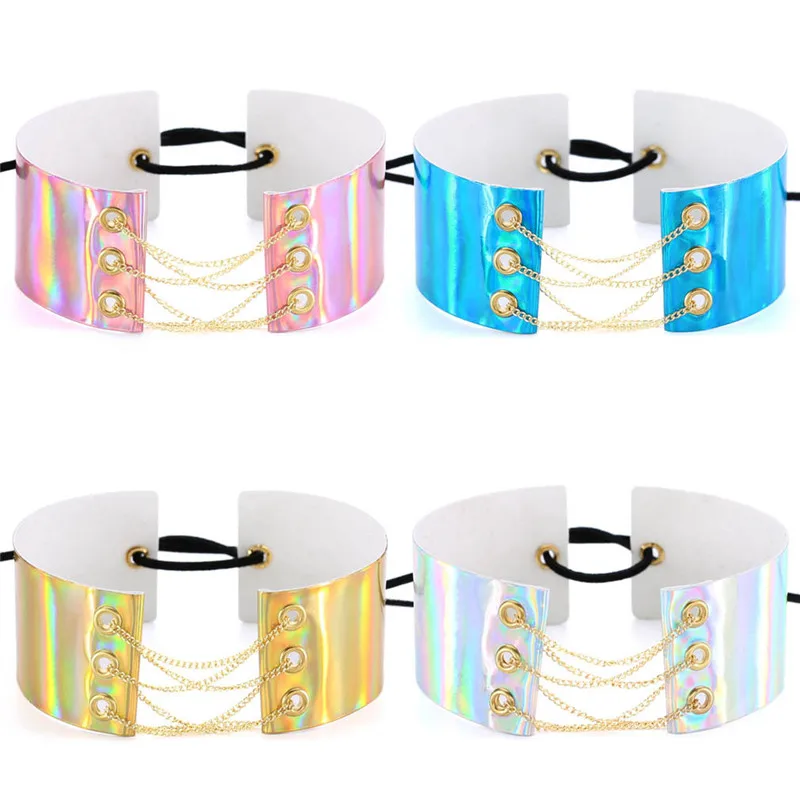 

Trendy Harajuku Metal Laser Collar Punk Gothic Belt Choker Necklace Gold color Alloy Chain For Women Jewelry
