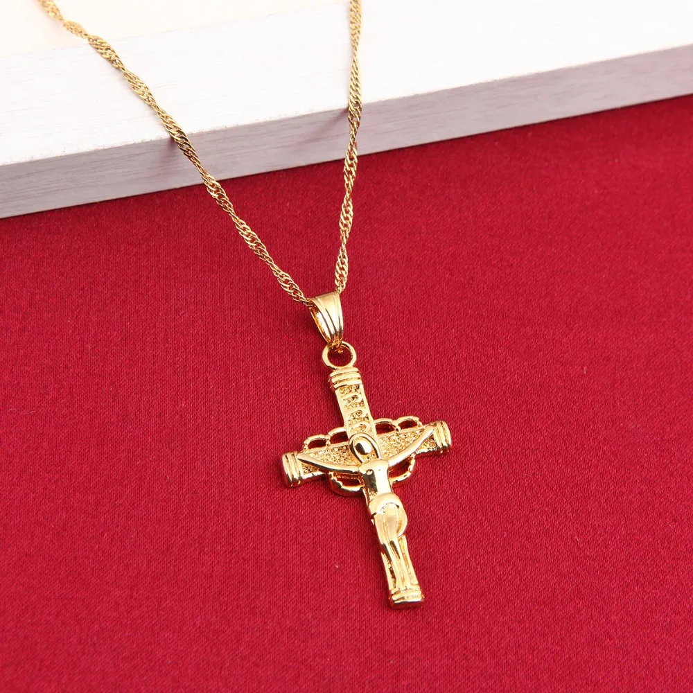 

24k Gold Color Orthodox Christianity Church Eternal Cross Pendant Necklace Jewelry Russia Greece Ukraine