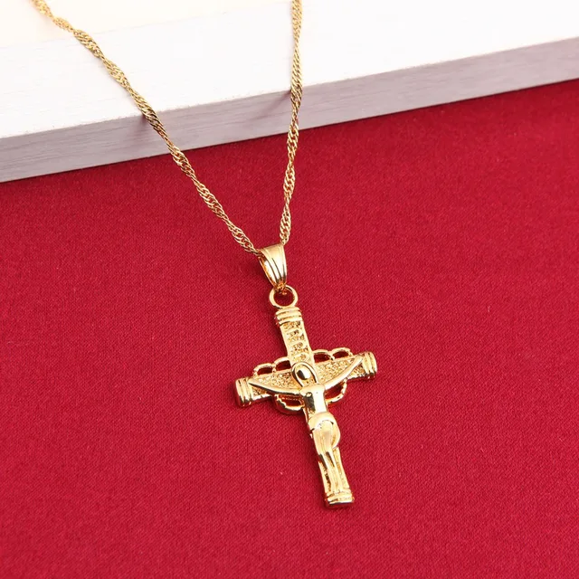 24k Gold Color Orthodox Christianity Church Eternal Cross Pendant Necklace Jewelry Russia Greece