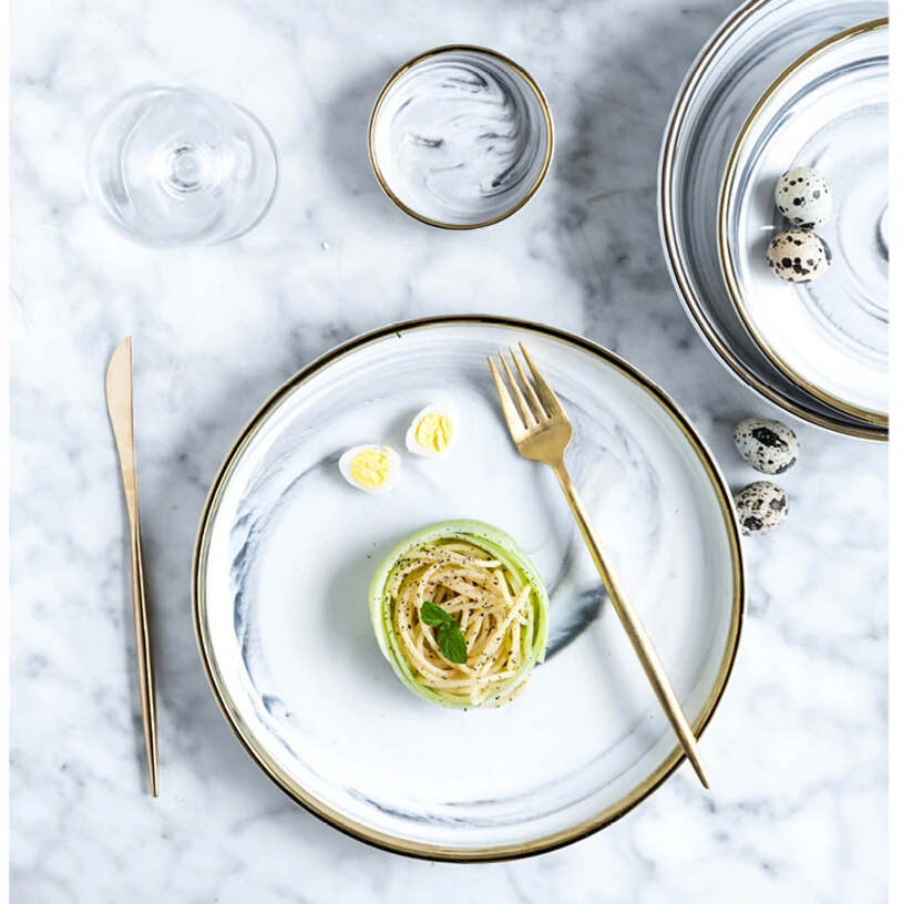 KINGLANG керамический золотой тонкий европейский стиль салатник блюда для бифштекса еда лоток посуда