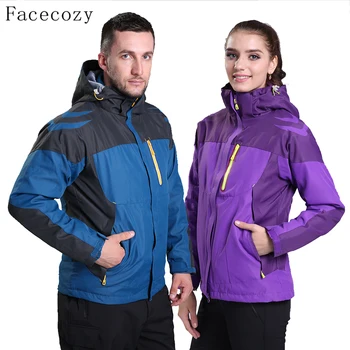 

Facecozy Men&Women Outdoor Winter Windproof Softshell Jacket Autumn Couples 2 Pieces Patchwork Design Thick Coat for Hiking