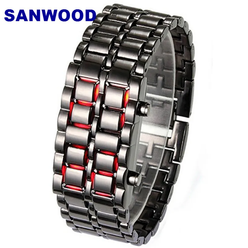 Stainless Steel Bracelet Watch Men Women Lava Iron Samurai Metal LED Faceless Wristwatch New Design