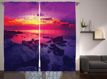 

Seascape Decor Curtains Sunset Over Sea Tropical Beach Summer Scene Window Decor Panel Set for Living Room Bedroom