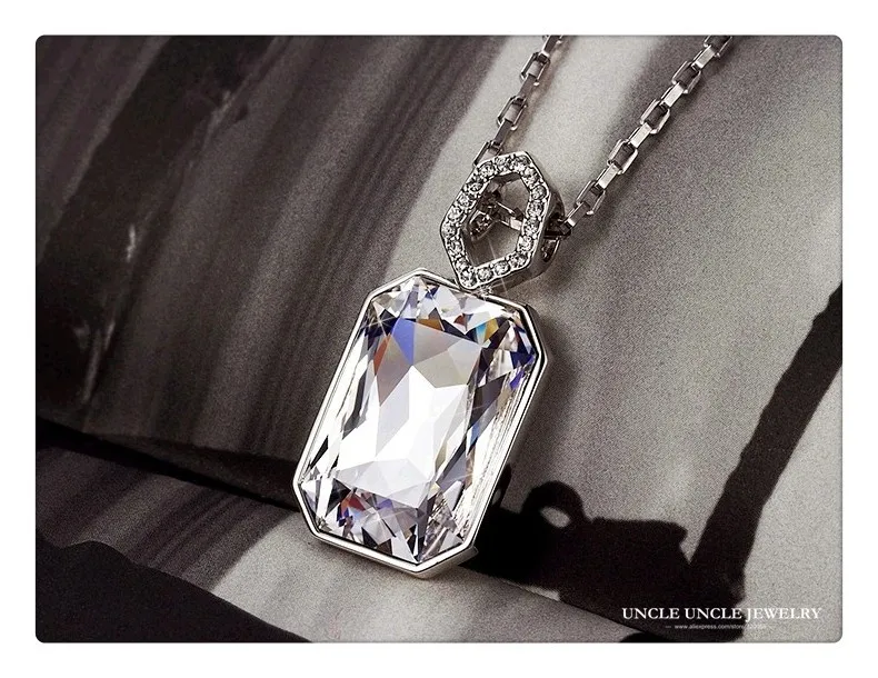 Высококачественный белый золотой цвет Роскошный Прямоугольник прозрачный австрийский кристалл сверкающий дизайн королевы женское ожерелье с подвеской