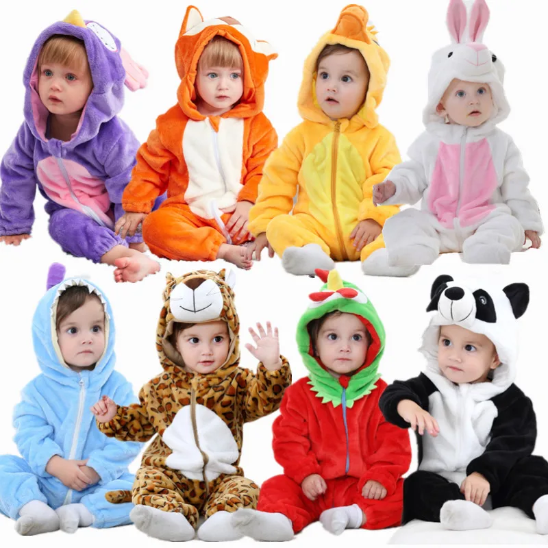 

Baby Infant Rompers Baby Girls Flannel Hooded Jumpsuits Newborn Baby Cartoon Warm Winter Animal Pajamas Romper
