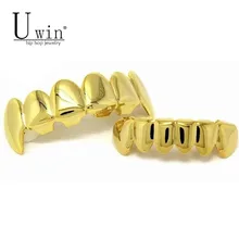 UWIN Настоящее блестящее! Золотой Серебряный цвет хип-хоп ЗУБЫ грили верхней и нижней гриль набор с силиконовыми вампирскими зубами