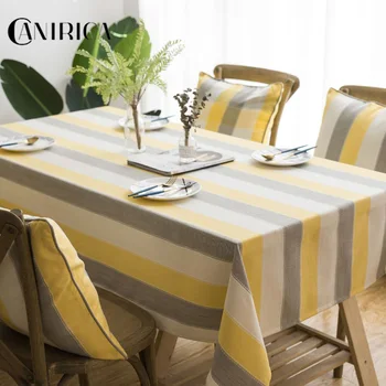 

CANIRICA Tablecloth Rectangular Table Cloth Stripe Print Mantel Kitchen Yellow Decoration Tafelkleed Picnic Mat Party Home Decor