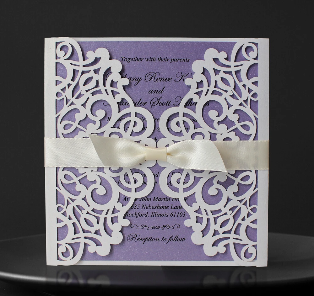  White and Purple Wedding Invitation - Set of 50 - 32413557553