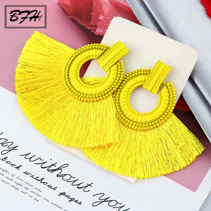 

BFH Bohemian Tassel Dangle Drop Earrings for Women Fringe Handmade Brincos Fashion Vintage Woman Large Big Earring Jewelry