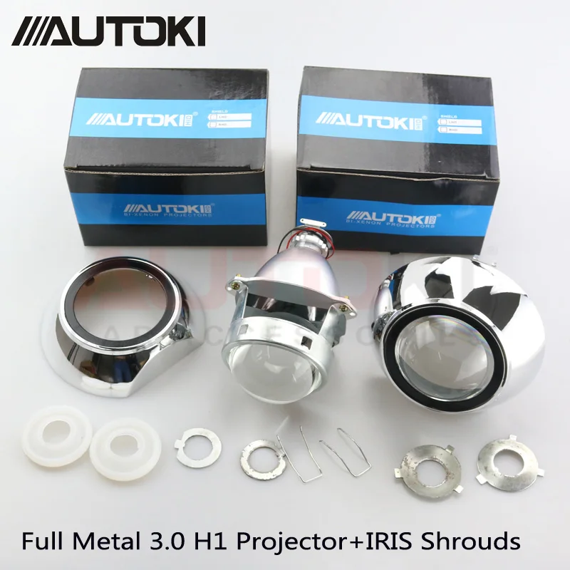 

Autoki 3.0 Car Styling Projector Lens Metal H1 Projector Xenon Lens+ Iris Shrouds for VW Tiguan Seat Leon Auto Lamps H1 H4 H7