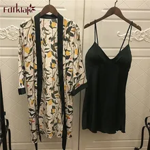 Fdfklak двойка шелковый халат печати сезон: весна-лето пижамы lounge комплект женские банные халаты Мода халаты для ванной