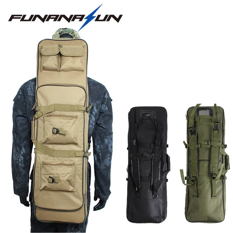 

33.5" Tactical Double Rifle Bag Military Shotgun Storage Backpack With MOLLE Pouches Hand Carry Integrated Pistol Case Magazine