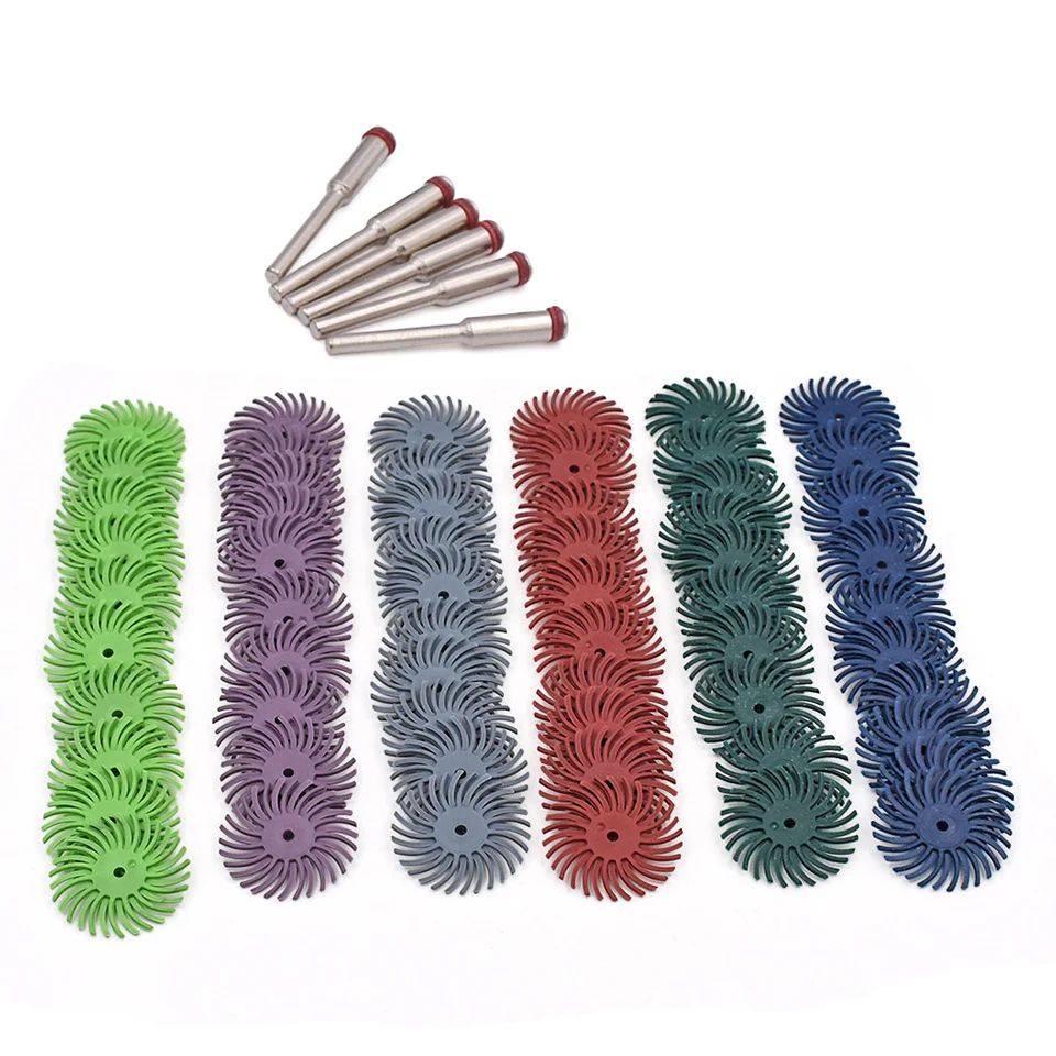 GOXAWEE 60pcs Radial Brush Abrasive Rotary Tools Mini Grinding Wheel