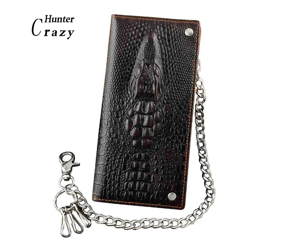 Mens Long Crocodile Head Motorcycle Punk Leather Wallet With a Biker Chain-in Wallets from ...