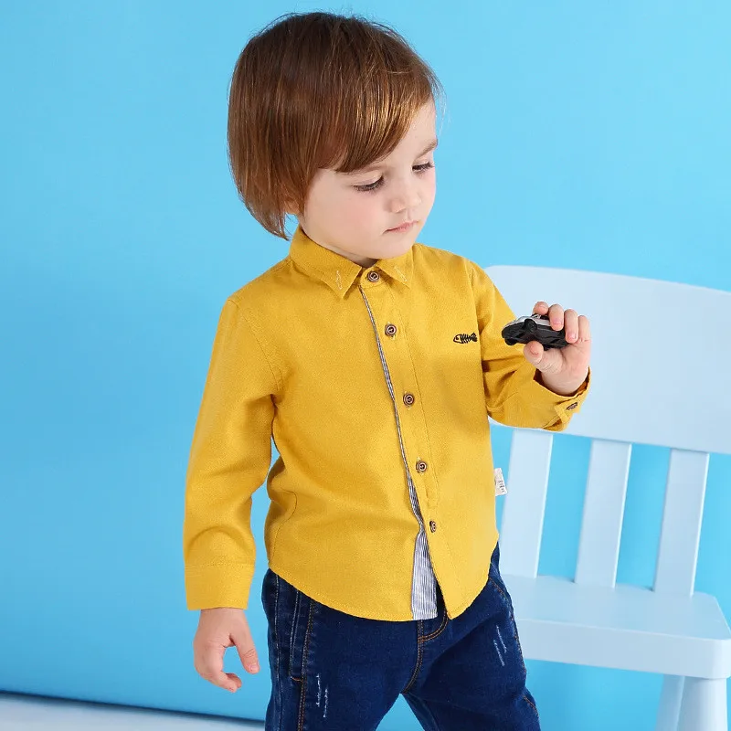 

AILEEKISS Children Boys Lapel Shirt For Winter Autumn Cotton Long-Sleeved Shirt Baby Girls White Solid Color Kids Shirt Clothes