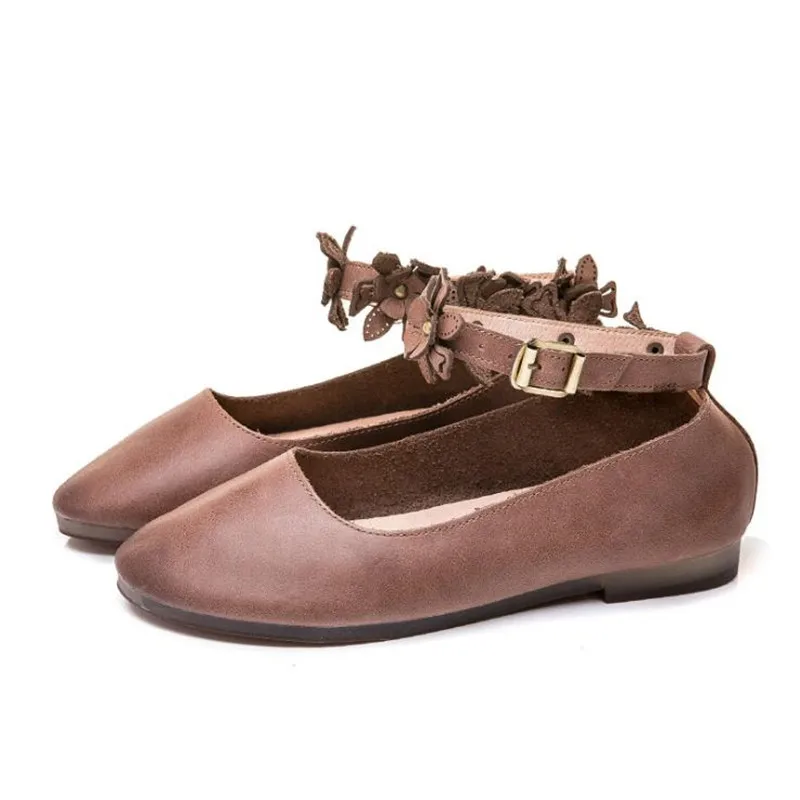 

New casual shoes summer autumn hot leather shallow mouth ankle flowers women's shoes literary fresh comfortable women's shoes