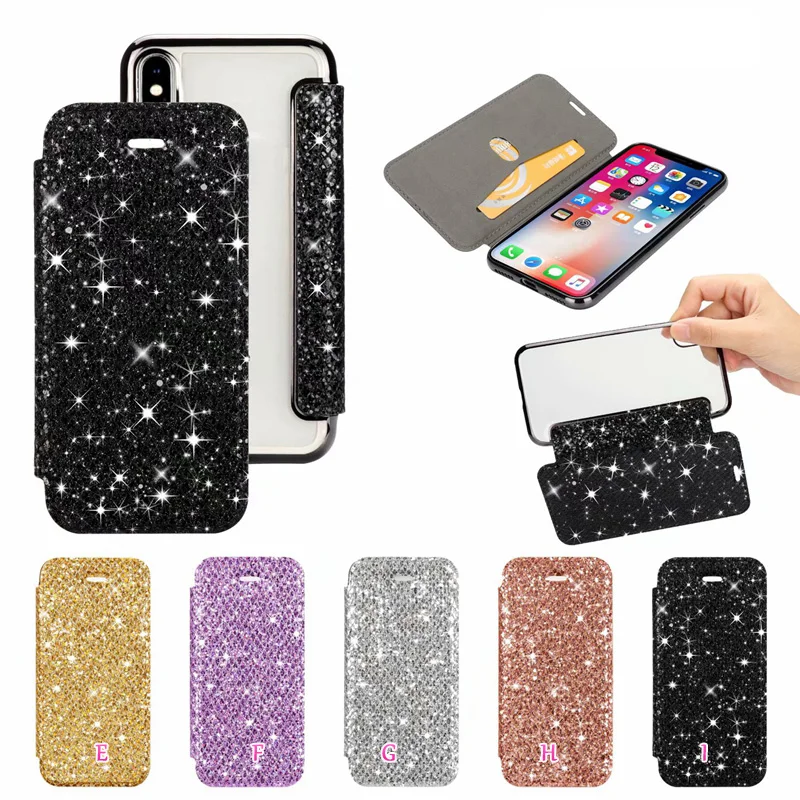 Plating Sparkle Wallet Leather Case For Iphone XR XS MAXX 10 8 7 Plus 6 6S SE 5 5S Note 9