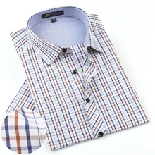 Мужская модная повседневная рубашка в клетку с коротким рукавом, мягкая удобная мужская рубашка в деловом стиле, брендовая мужская повседневная одежда