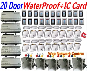 

20 Door WaterProof Network TCP Access Controller Panel with 20 pcs Metal IC Card Reader+UPS Power+Electro Rim Controller Lock