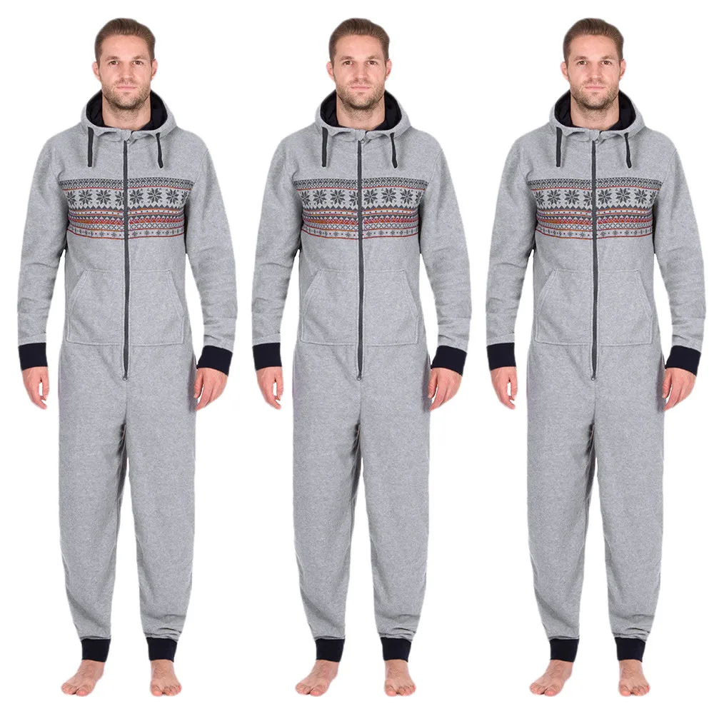 Fashion Casual Mens jumpsuits All In One Hooded Long Sleeve Pockets