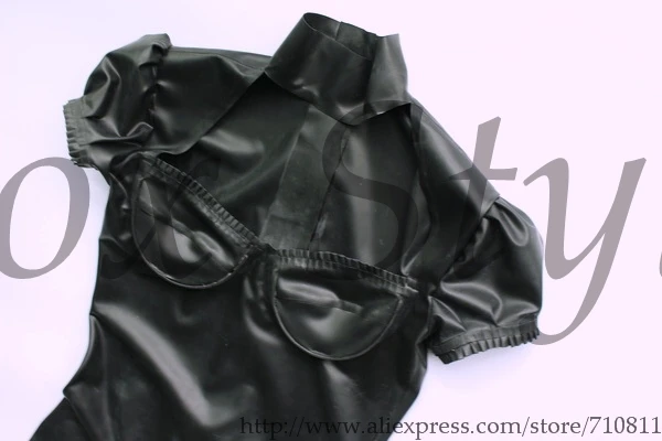 

Sexy high neck rubber bodysuit in black color with bra for girl