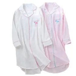 2019 новые женские пижамы 100% марлевые хлопковые рубашки Фламинго вышитые женские пижамы с длинным рукавом удобная домашняя одежда
