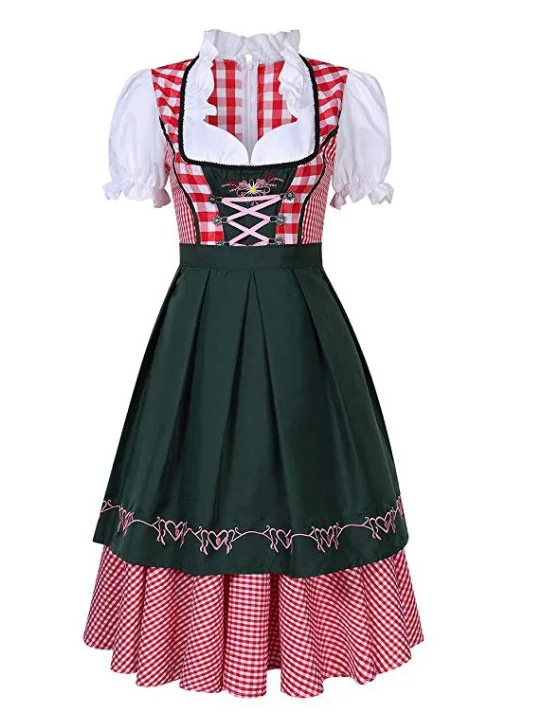

Women'S Fashion German Beer Festival Dirndl Serving Maid Dress Women'S Oktoberfest Costumes Sexy Short Sleeve Stitching Plaid Pa