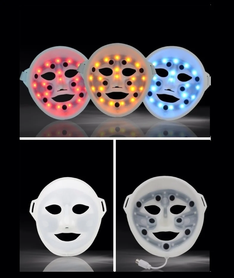 3 Colors Light Photon Electric LED Facial Mask Stone Needle Massage Skin PDT Skin Rejuvenation Anti Acne Wrinkle Removal Therapy