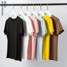 Summer T Shirt Women Korean Pink Tees Women Aesthetic Female Top Tees Ruffles O-Neck Short Sleeve T-shirt 2019 New Women Shirts 2018 new arival women golf shirts short sleeve summer sports fabric lady top t shirt 3 colors striped design white navy pink