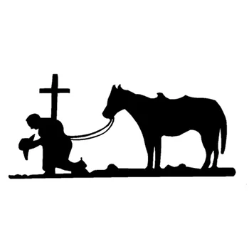 

13.3cm*6.1cm Cowboy Praying Fashion Car Sticker Car Accessories Vinyl Black/Silver S3-5271