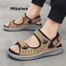 Misalwa/Большие размеры 38-48, мужские летние сандалии из натуральной кожи мужские пляжные сандалии на толстой подошве, увеличивающие рост