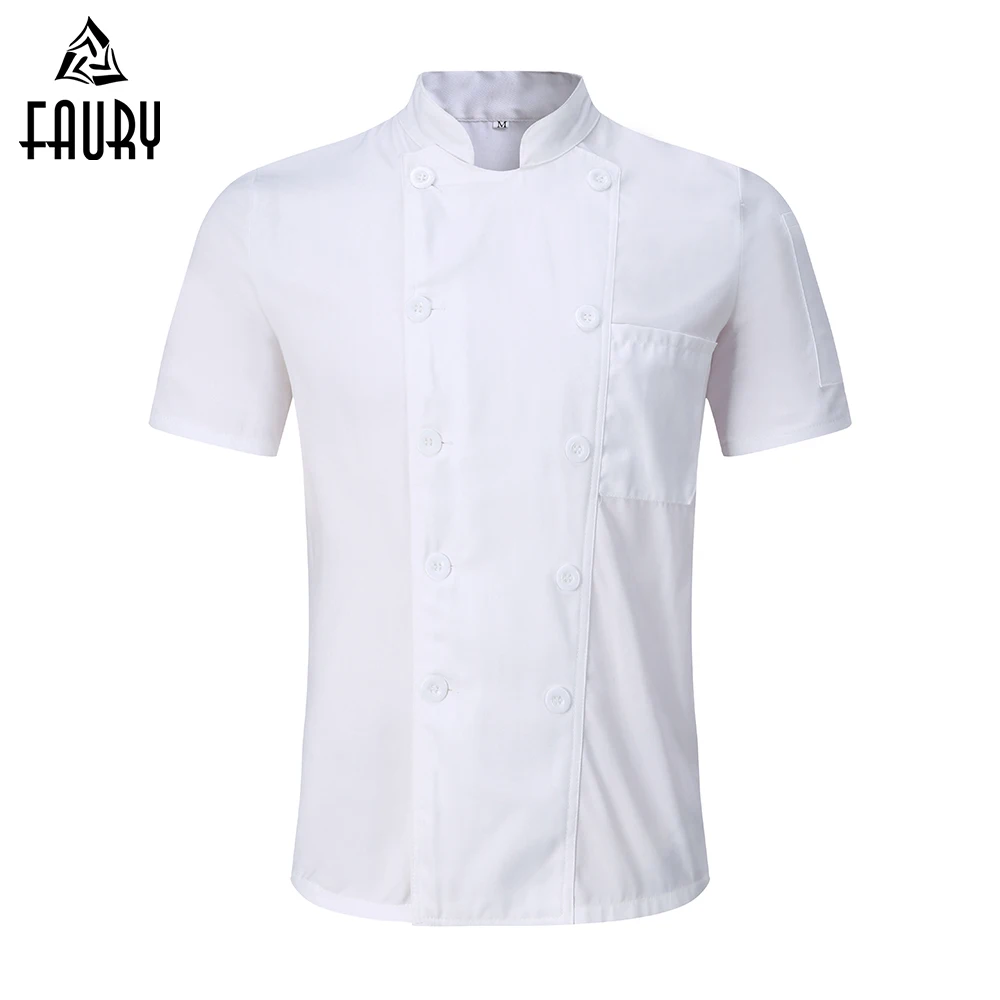 

New White Wholesale Unisex Kitchen Chef Uniform Short Sleeve Breathable Double Breasted Chef Jackets & Apron Bakery Food Service