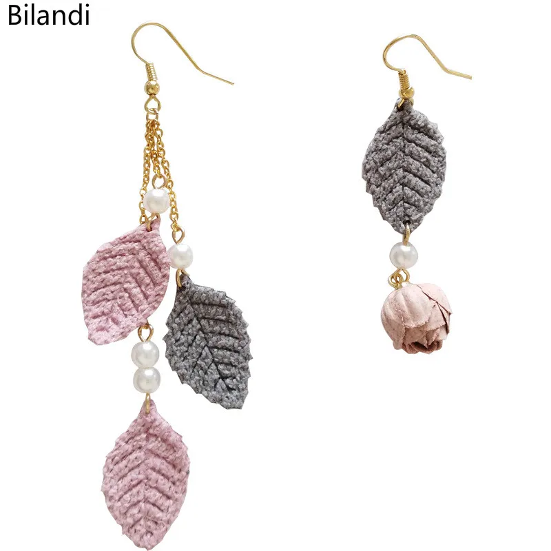 

Newest Jewelry Fancy Cloth Leaf Shape Flower Drop Earrings For Woman