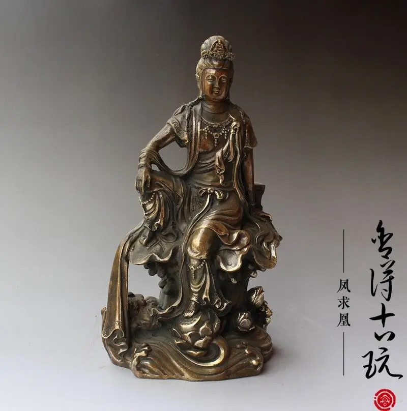 

China antique bronze Avalokitesvara Exorcise evil spirits Figurines Statues