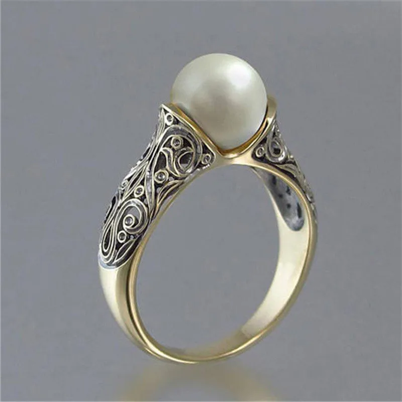 Жемчужное кольцо, ювелирное изделие, Винтажное кольцо с гравировкой, кольцо с искусственным жемчугом в стиле панк, Женское кольцо для подарка женщинам, ювелирное изделие, резное кольцо
