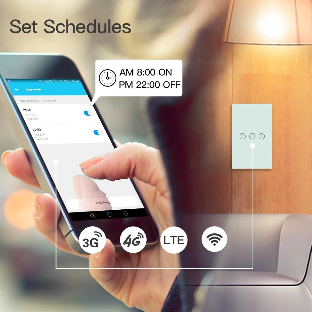 120 американский тип 3 банды умный wifi сенсорный приложение дистанционное управление настенный выключатель закаленное стекло Alexa/google home