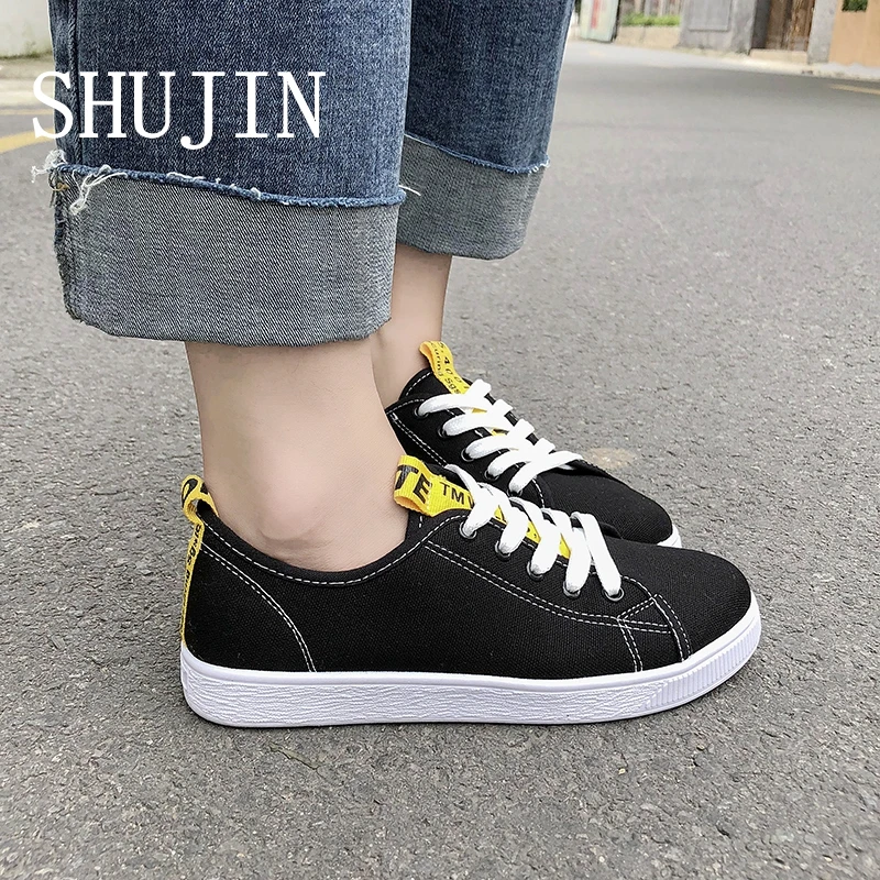 

SHUJIN Women Lace up Canvas Shoes Ladies Sneakers Casual Fashion Shoes Female 2019 Summer Comfortable Shoes Trainers