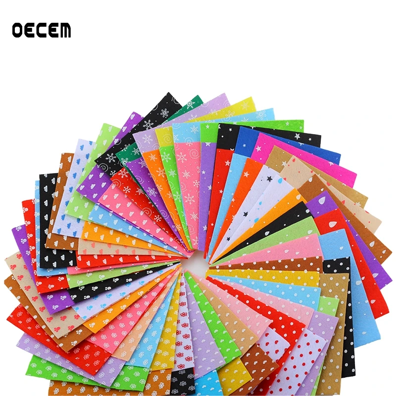 

15*15cm 80pcs/lot Printed Polyester Felt Nonwoven Fabric 1mm Thickness For Sewing Dolls Home Decor DIY Crafts Mixed Color