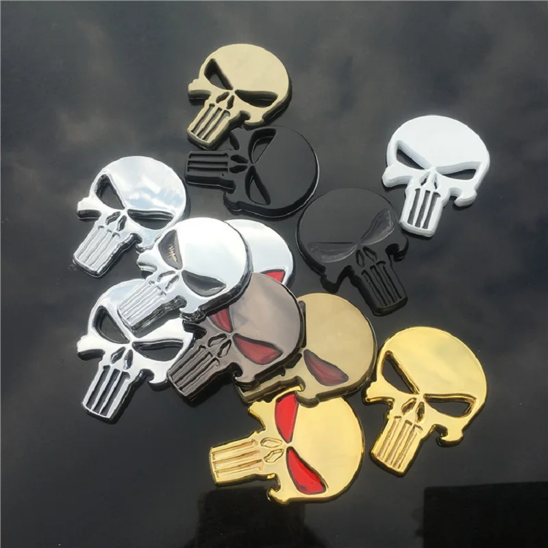 New 3D Skull Skeleton The Punisher Metal Car Motorcycle Sticker Emblem Badge Car Styling Accessories For Harley QX80 FX3