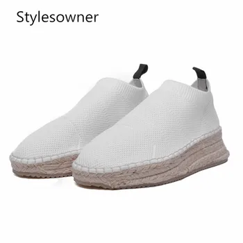 

Stylesowner New Coming Hot Style Flat Woman Casual Shoes Thick Platform Solid color Round Toe Comfort Breathable Knitting Shoes
