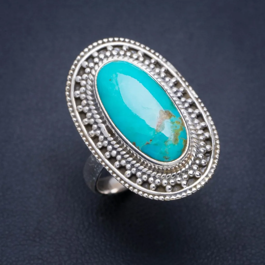 

Natural Turquoise Handmade Unique 925 Sterling Silver Ring 8.75 A1273