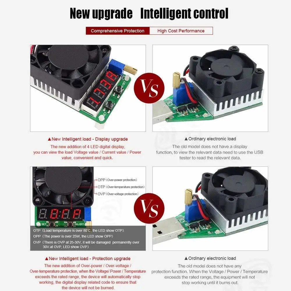 Aokin Ld25 Ld35 электронный нагрузочный резистор Usb интерфейс разрядка батареи тест светодиодный дисплей вентилятор регулируемое напряжение тока 25 Вт 35 Вт