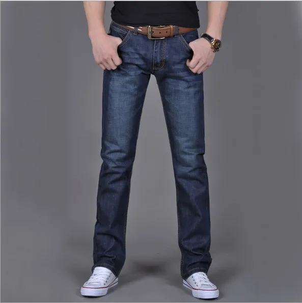 Koop ClassDim heren Straight Denim Jeans Marineblauw Solid Lange Jeans Nieuwe Mode Mannelijke Klassieke Stijl Denim Jeans
