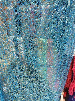 

Blue sequin fabric polyester shiny spangle lace material for high end evening dress 5 yards/lot L237 free shipping